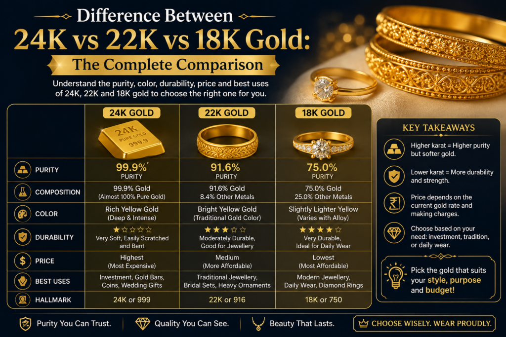 Difference Between 24K vs 22K vs 18K Gold The Complete Comparison